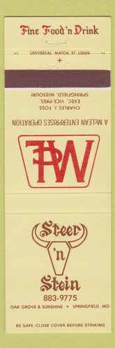 Matchbook cover steer - cover, n
